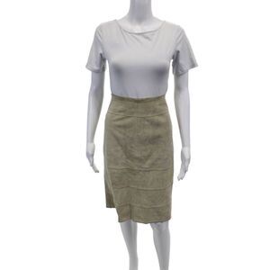 Astuces Women's Hook Closure Lined Suede Leather Mini Skirt Beige Size 1